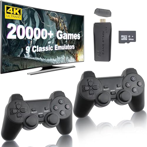 Wireless Retro Game Console, Retro Game Stick with Built-in 9 Emulators, 20,000+ Games, 4k Hdmi Output, and 2.4GHz Wireless Controller, Plug and Retro Play Video Games for Tv (64)