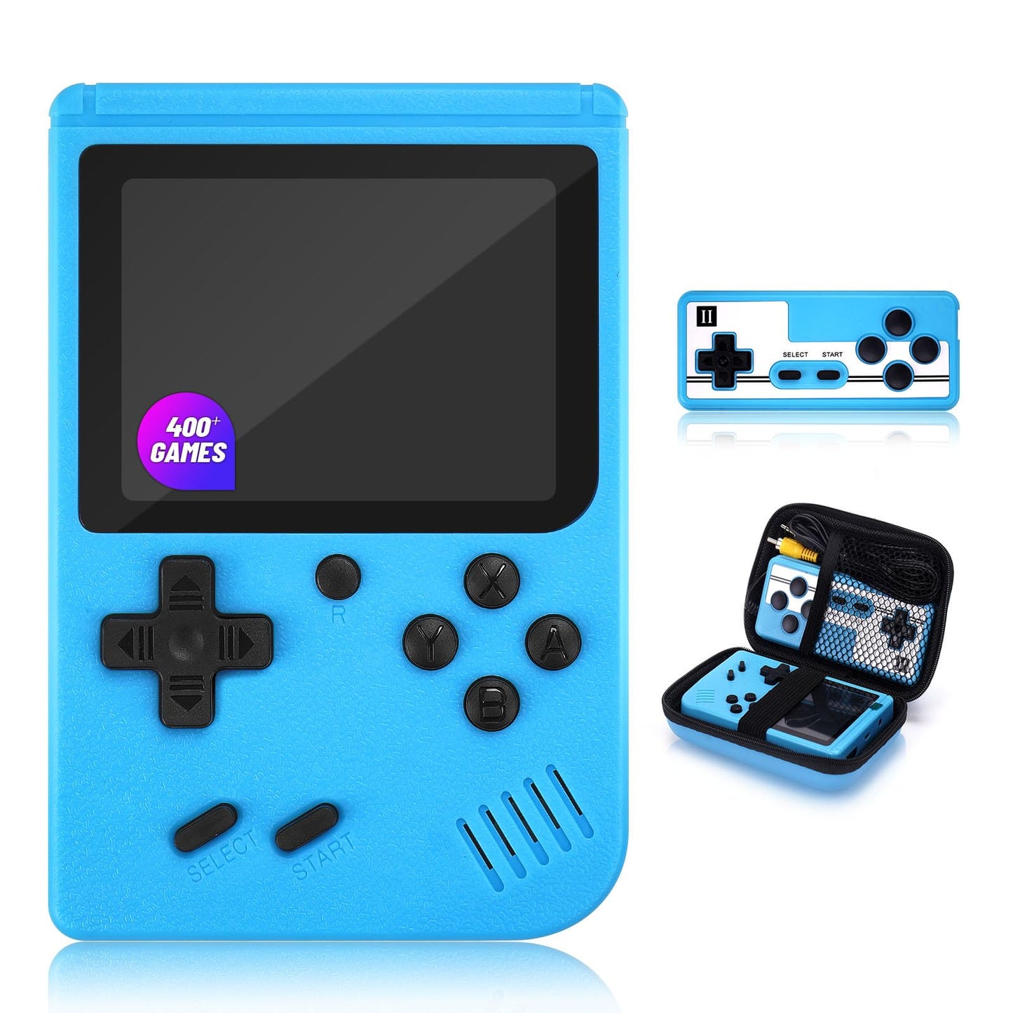 Handheld Game Console with Classical Retro Single and 2 Players, 3.0 Inch Kids Screen Portable Retro Video Game Console Support TV Connection (Blue-400 Games)…