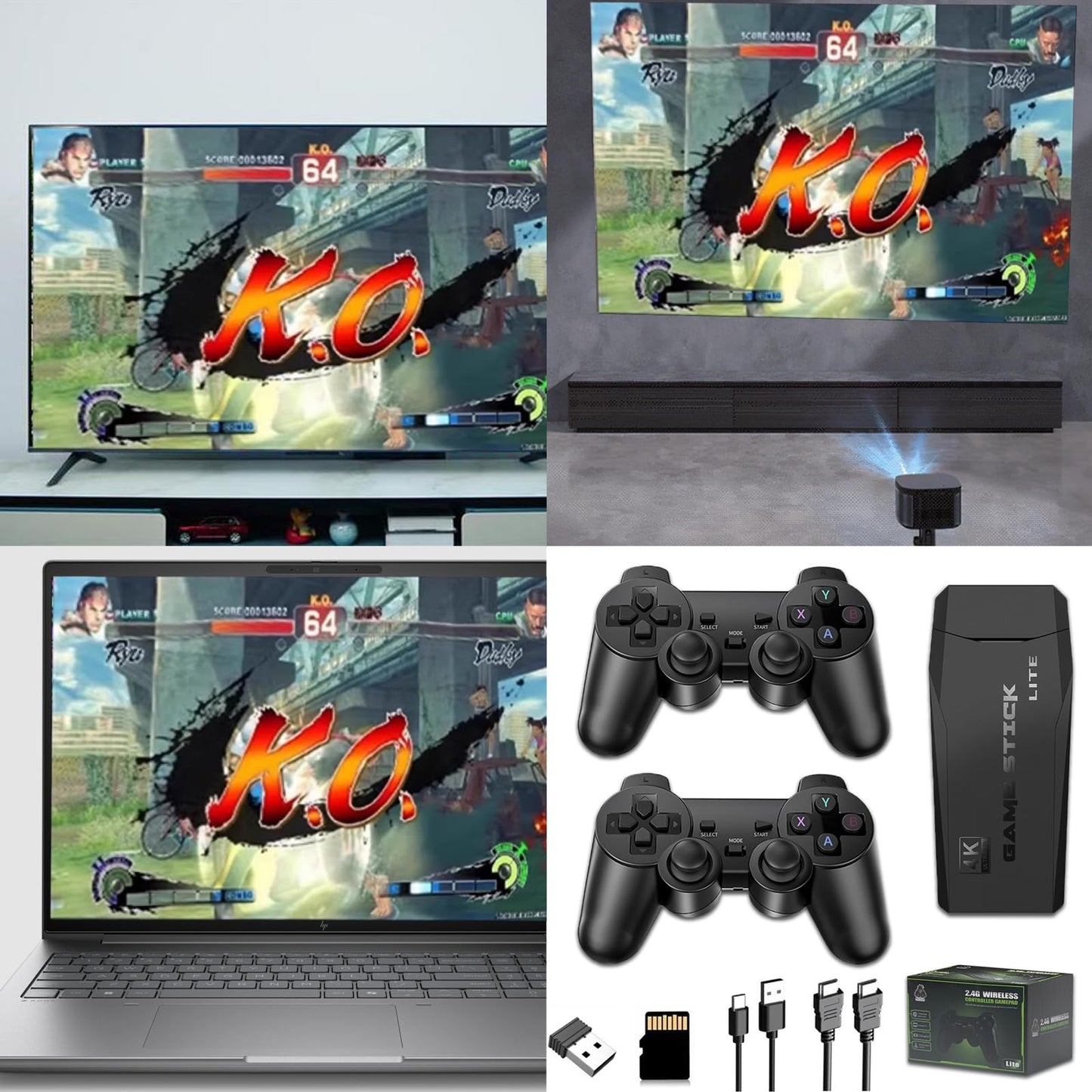 Retro Game Stick, Dual 2.4G Wireless Console, 64GB Memory 4K HDMI Output Built-in 20000+ Games with 15 Classic Emulators, Controllers Plug Play Video TV Game